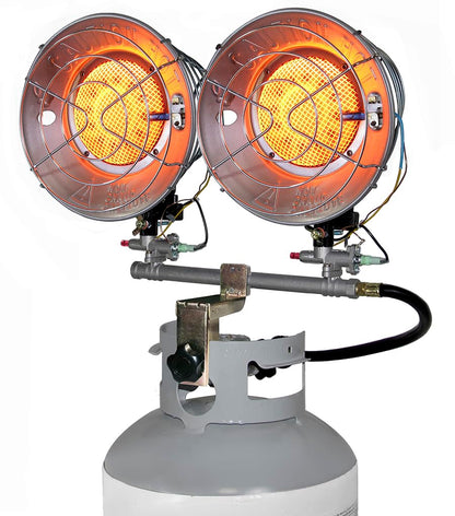 Comfort Gear Double Tank Top Portable Propane Radiant Heater, 30,000 BTUs, Instant Infrared Heat, for Jobsite/Garage/Workspace, Up to 48 Hrs on 20 lb Tank, Outdoor Use Only