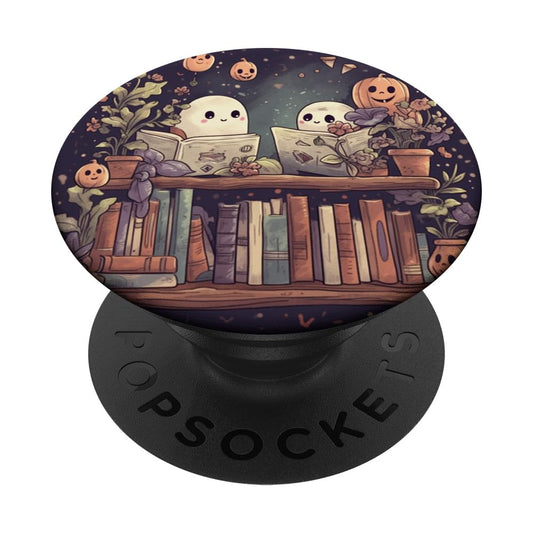 Cute Ghosts Reading Books Halloween Librarian Book Lover PopSockets Adhesive PopGrip