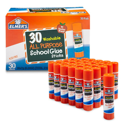 Elmer's All Purpose School Glue Sticks, Acid-Free and Washable, Clear, 7 Grams, 30 Count - Ideal for Craft Projects, Scrapbooking, Classroom, Home, Office, Teacher Supplies, #1 Teacher Brand
