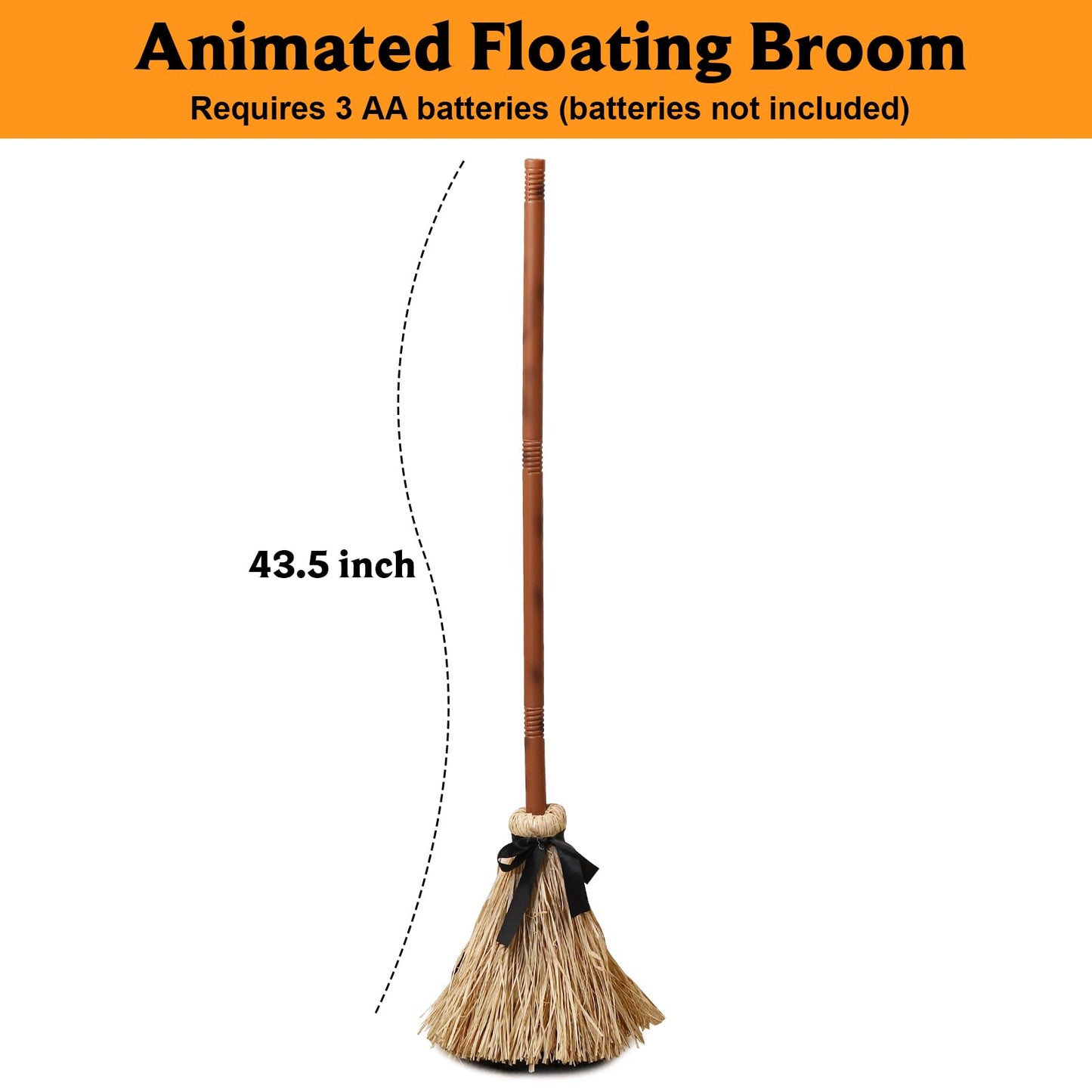 Halloween Decoration- 43.5 Inches Tall Animated Floating Witch's Broom –Haunted Dancing Broom for Indoor Party Home Floor Decor