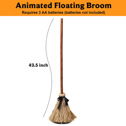 Halloween Decoration- 43.5 Inches Tall Animated Floating Witch's Broom –Haunted Dancing Broom for Indoor Party Home Floor Decor