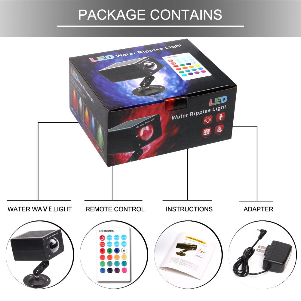 KOOT Water Wave Christmas Projector, RGB 16 Color Party Light, Sound Activated Flash Ripple LED Holiday Lighting With Remote for Disco, Halloween, Wedding, Kids Room