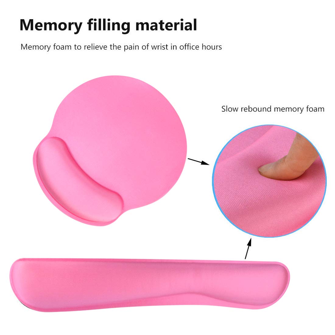 Keyboard Wrist Rest Pad Mouse Pad, Memory Foam, Rest Pads Sets for Comfortable Typing & Wrist Pain Relief, Anti-Slip Rubber Base (Rose Pink)
