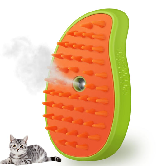 KALAMANDA Cat Steam Brush, 3 In 1 Cat Steamy Brush, Silicone Massage Grooming Brush, Pet Hair Cleaning Brush Comb for Cats Dogs (Green)