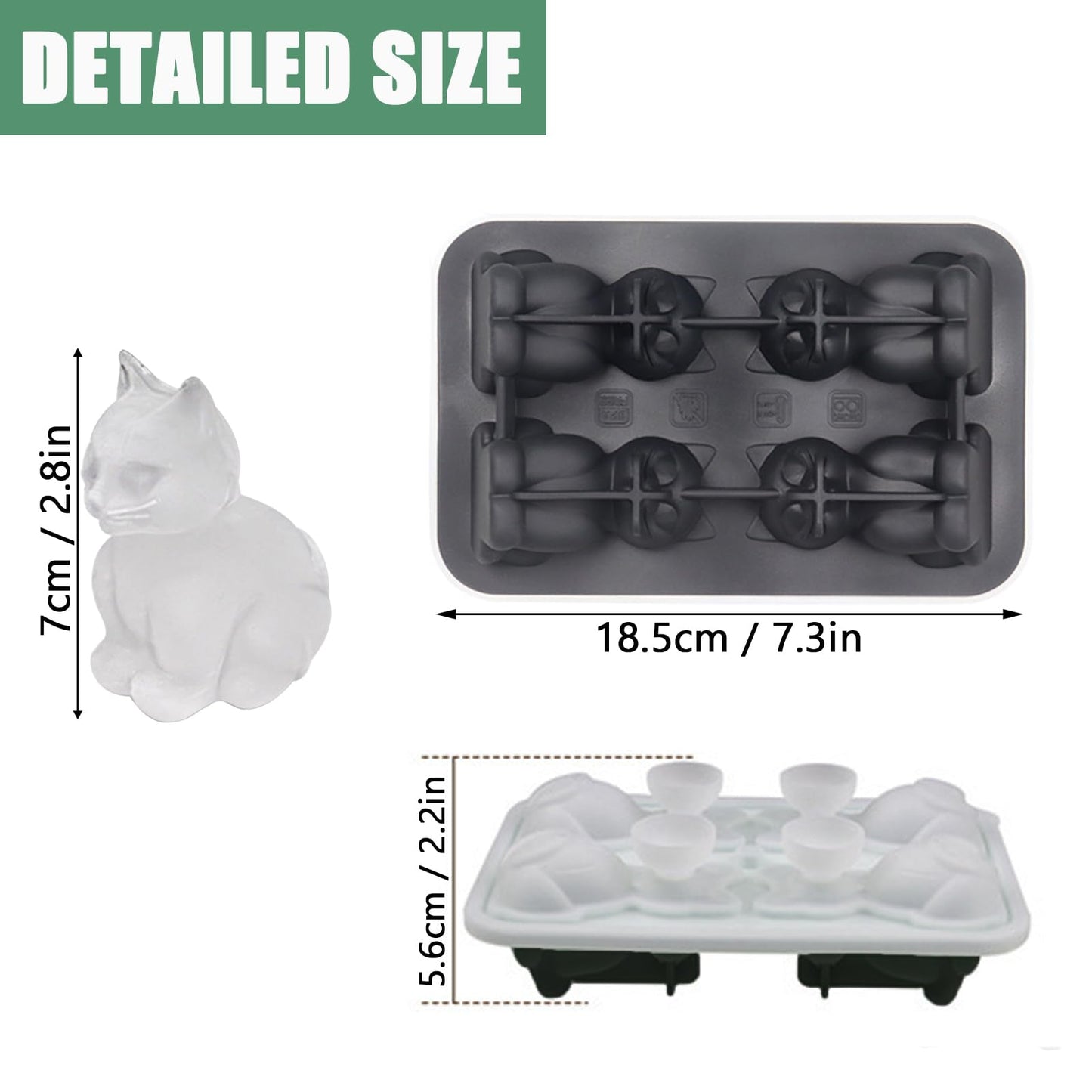 3D Cat Ice Cube Mold, Admaison Ice Cube Tray with Funnel with Funnel for Cocktails, Bourbon,Brandy, Whiskey Gifts for Men, Silicone Fun Shapes Black Cute (CAT)