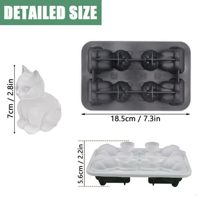 3D Cat Ice Cube Mold, Admaison Ice Cube Tray with Funnel with Funnel for Cocktails, Bourbon,Brandy, Whiskey Gifts for Men, Silicone Fun Shapes Black Cute (CAT)
