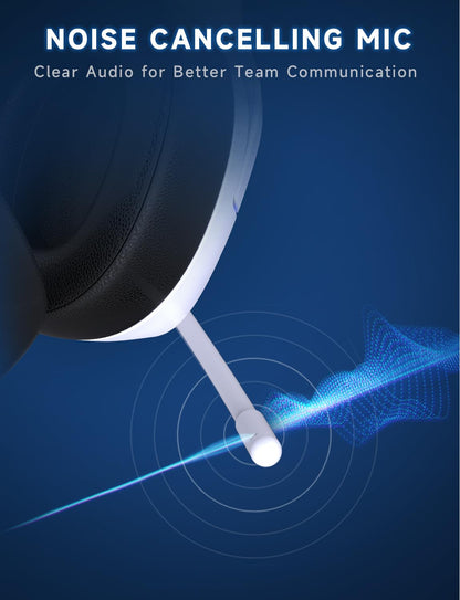 Gvyugke 2.4GHz Wireless Gaming Headsets for PS5, PS4, PC, Switch - Bluetooth 5.3 Gaming Headphones with Noise Canceling Mic, 7.1 Surround Sound, 70H Battery, Blue Lighting - White