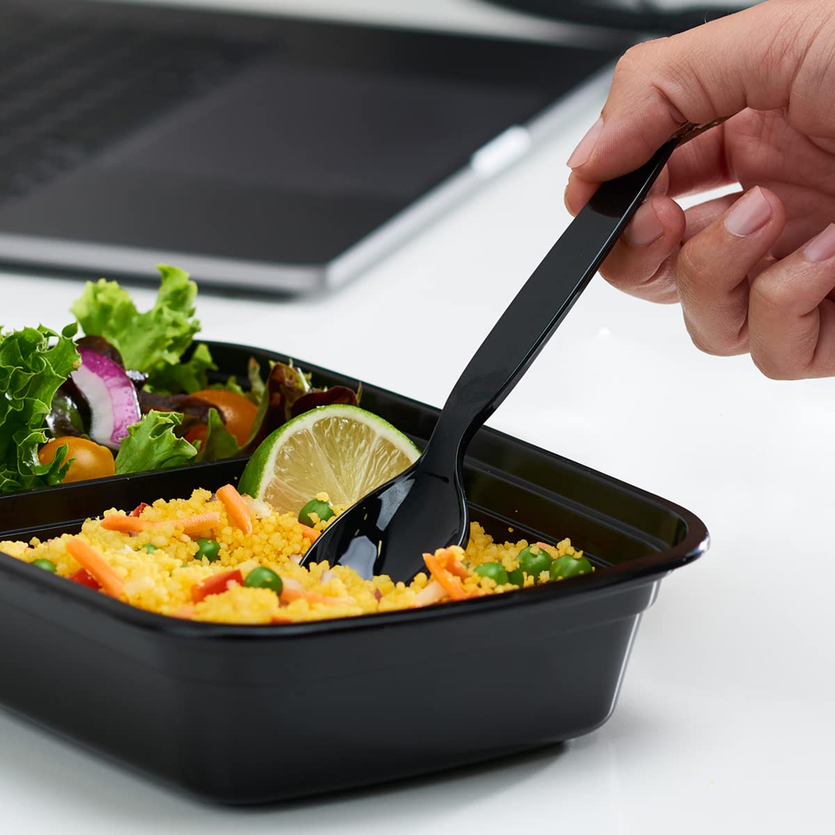 Comfy Package [100 Pack] Basic Black Plastic Spoons, Heavy Duty Disposable Utensils - Perfect for Parties, Events, and Dinner