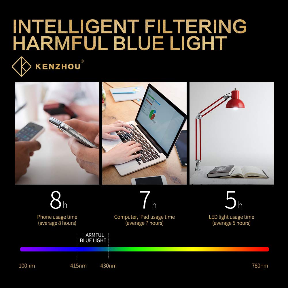 K KENZHOU Blue Light Blocking Glasses/Computer/Gaming/TV/Phones Glasses with Spring Hinges, Anti Eyestrain & UV Glare, Ease Dry Eye, Headache, Blurry Vision, for Men & Women (2 Pack)