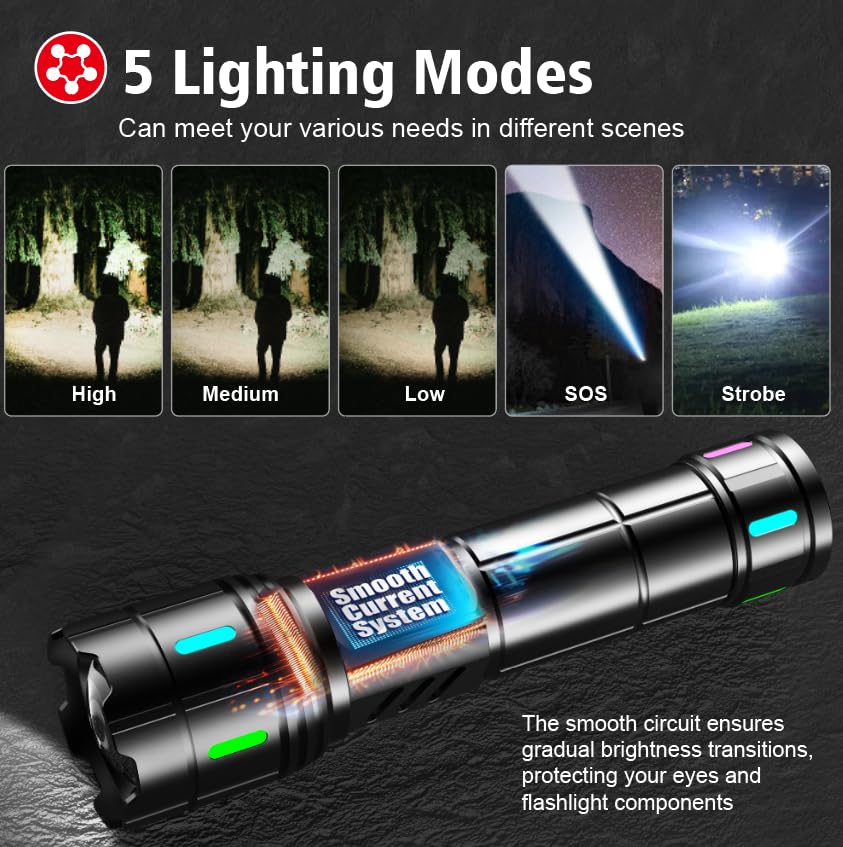 Flashlight 2000 High Lumens Rechargeable - 30W Super Bright LED Flash Light with LCD Display | 3937ft Beam & 12H Long Lasting USB C Powerful Handheld Flashlight for Home, Camping, Hiking, Emergency