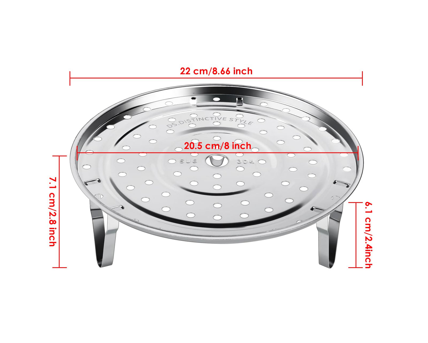 DS. DISTINCTIVE STYLE Steamer Rack 304 Stainless Steel Steaming Rack Steam Tray with Removable Legs for Instant Pressure Cooker Multi-functional Steamer Basket (Silver - 22cm)