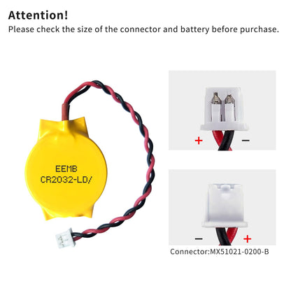 EEMB 10-Pack CMOS Battery CR2032 3V Lithium Battery with 2 Pin 2 Wire Cable and MOLEX Connector CMOS Replacement for Alienware M11 Dell E6520 Thinkpad T40 Motherboards