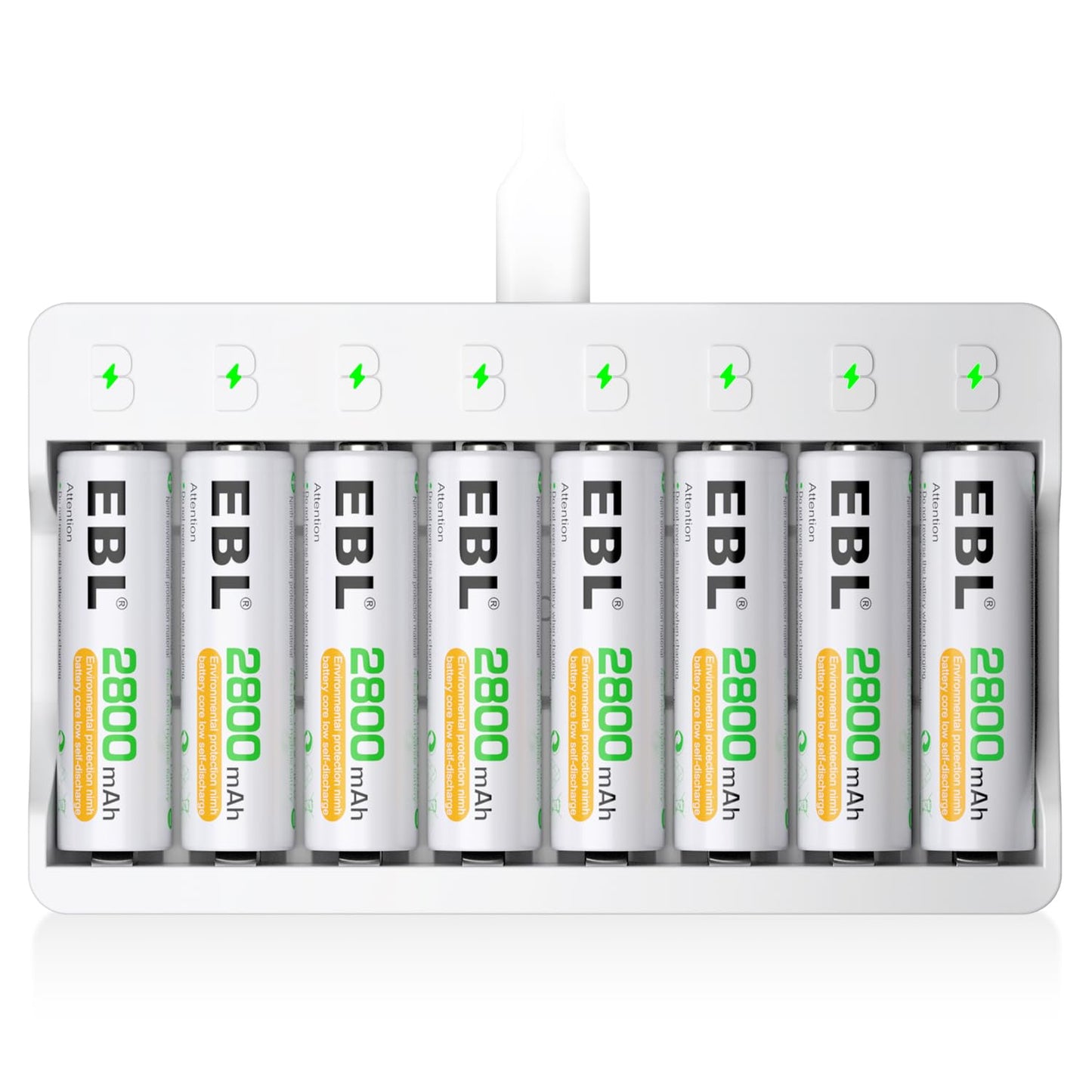 EBL Rechargeable AA Batteries 8 Pack, Ni-MH 2800mAh Double A Battery and 8-Bay AA AAA Individual USB Battery Charger for NIMH NiCd Battery