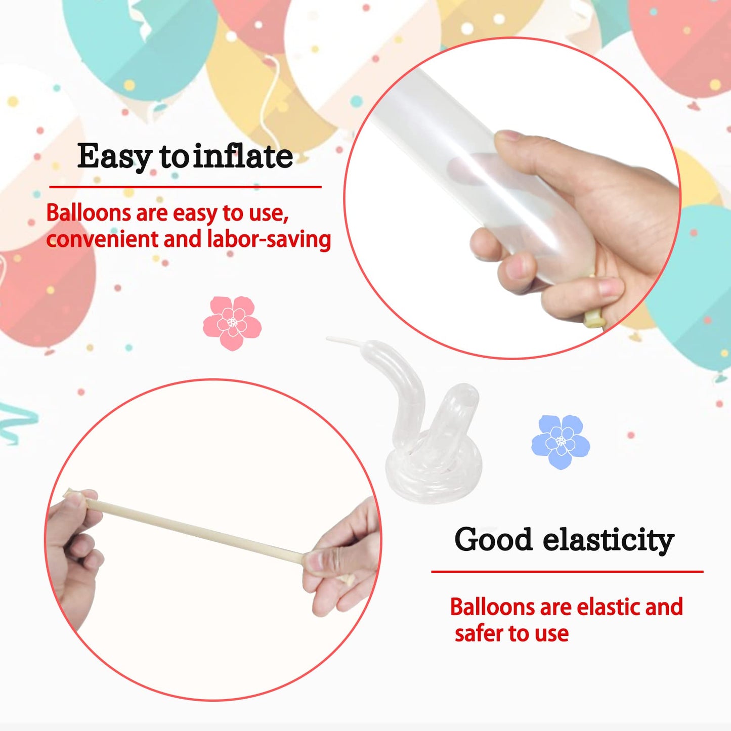 KAWKALSH 260 Clear Long Balloons for Animals, Thickening Skinny Latex Twisting for Arch Modeling Magic Clown Birthday Wedding Party Decorations 100pcs