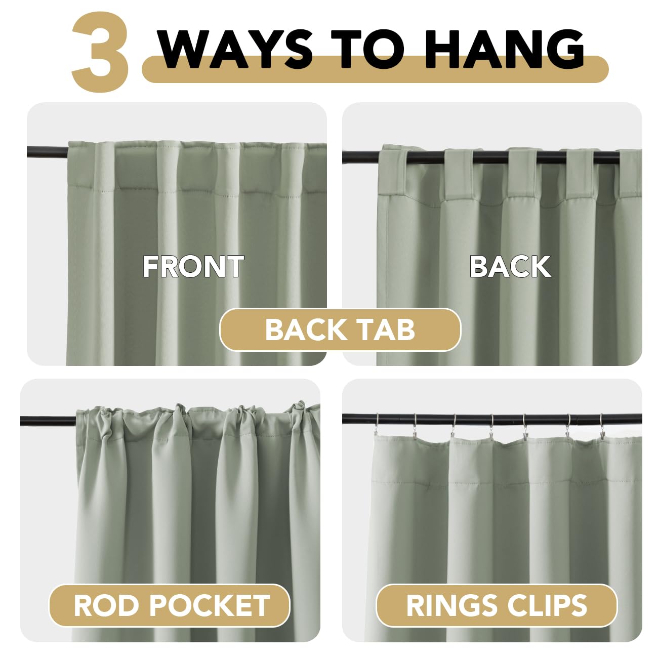 H.VERSAILTEX Blackout Curtains Thermal Insulated Window Treatment Panels Room Darkening Blackout Drapes for Living Room Back Tab/Rod Pocket Bedroom Draperies, 52 x 84 Inch, Light Sage, 2 Panels