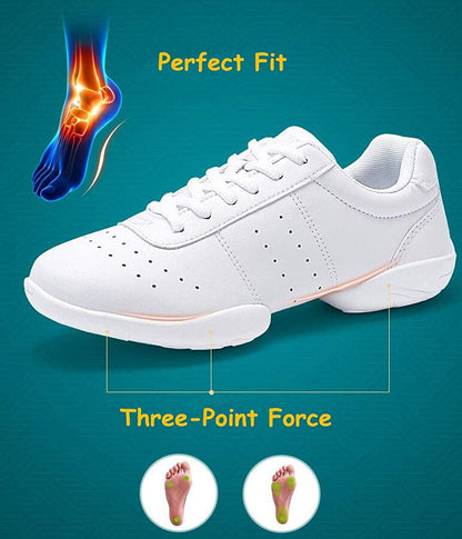 JITUUE Women Cheerleading Dance Shoes Fashion Trainers Sneakers Lace Up Gym Athletic Sport Training Shoes for Girls (White,12 lk28)