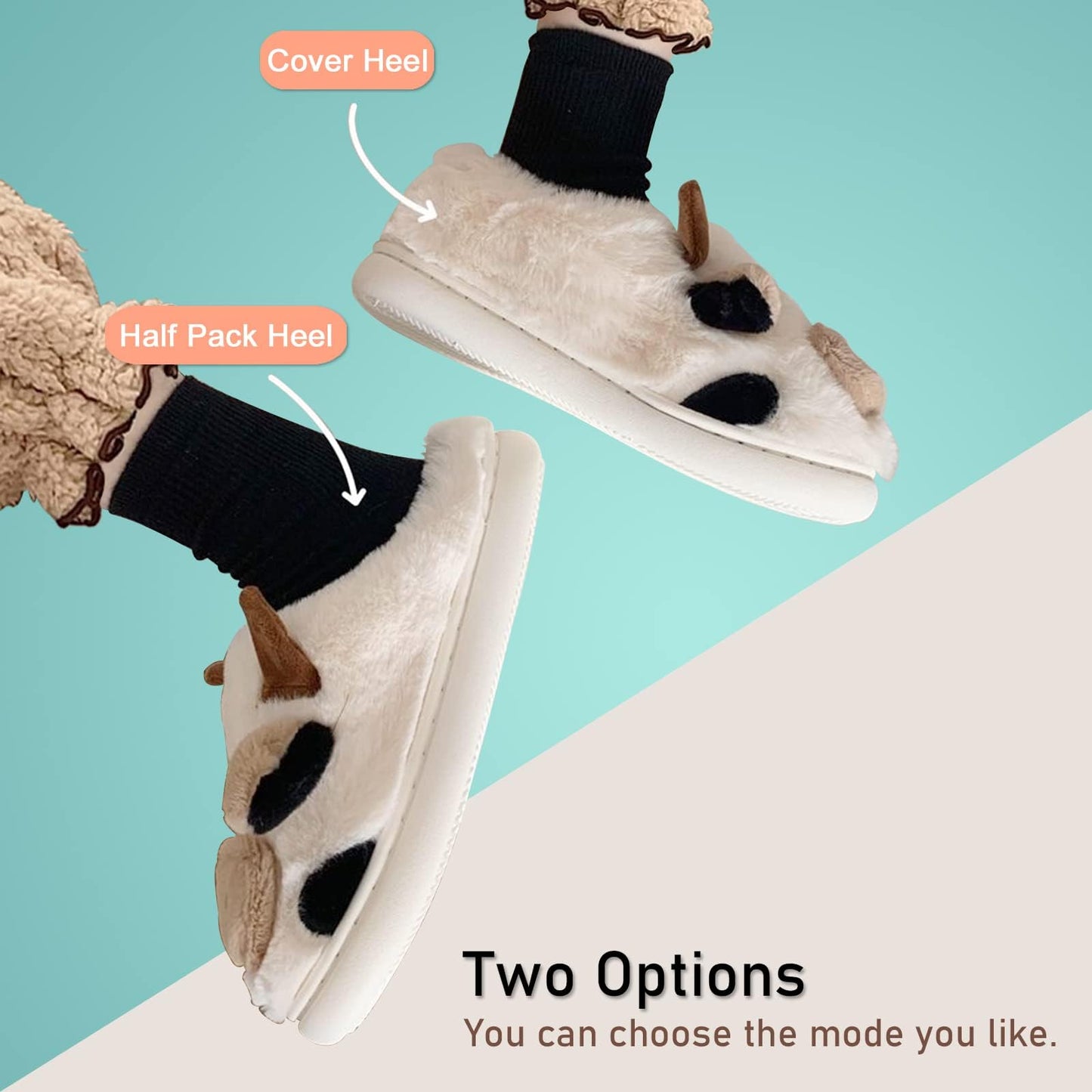 Cow Slippers for Women,Cartoon Animal Fuzzy Slippers,Winter Warm Women's House Slippers,Anti-Slip Indoor Outdoor for Man Wrap Heel White Yellow 38/39