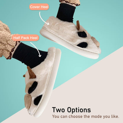 Cow Slippers for Women,Cartoon Animal Fuzzy Slippers,Winter Warm Women's House Slippers,Anti-Slip Indoor Outdoor for Man Wrap Heel White Yellow 38/39