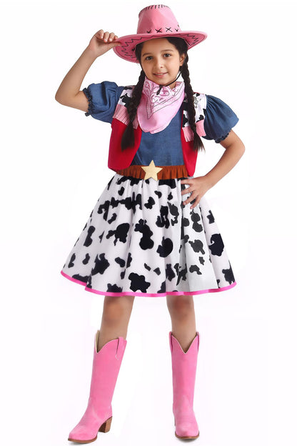 Doxrmuru Cowgirl Costume for Girls Halloween Western Rodeo Dress Up Outfit with Cowgirl Hat 7-8 Years
