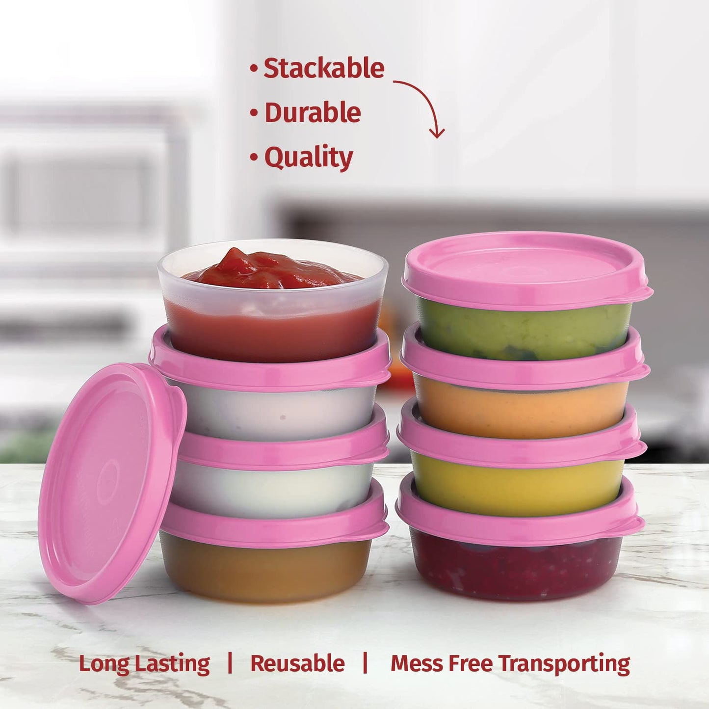 Condiment Cups Containers with Lids- 8 pk. 2.3 oz.Salad Dressing Container to go Small Food Storage Containers with Lids- Sauce Cups Leak proof Reusable Plastic BPA free for Lunch Box Picnic Travel