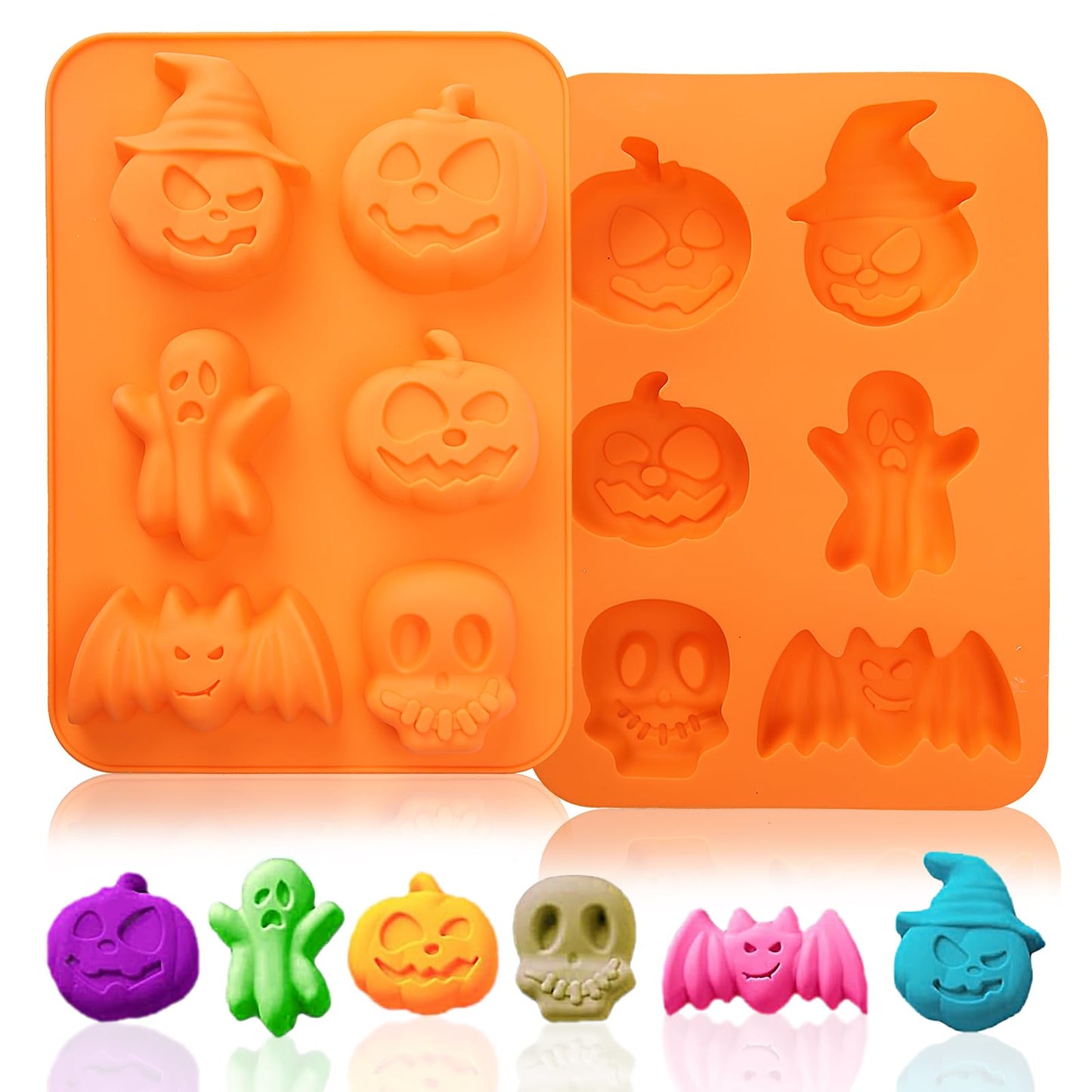 EFIVS ARTS Pumpkin Silicone Mold Bat Skull Ghost Shape DIY Mold for Chocolate Fondant Cookies and Candles Soap Molds Silicone Baking Mold