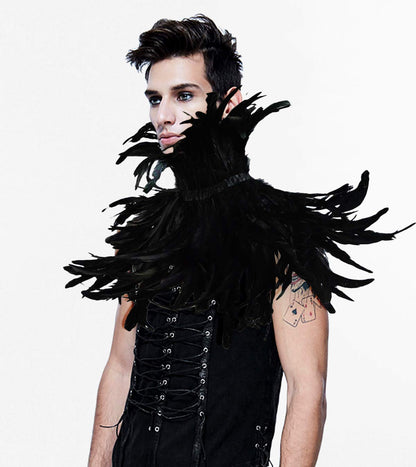 L'VOW Gothic Black Feather Shrug Cape Shawl Halloween Costume for Men (Style -02)