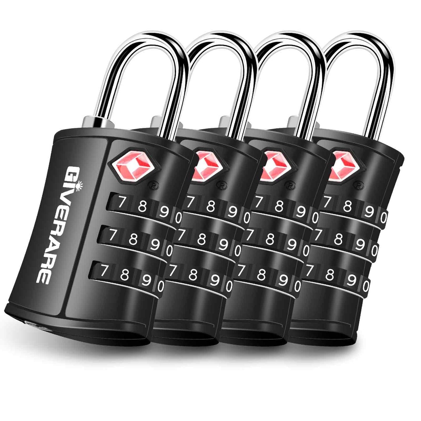 4 Pack TSA Approved Travel Luggage Locks, Combination Lock Keyless, 3-Digit Padlocks, Travel Sentry Accepted Compatible Padlock for Gym Locker, Golf Bag Case, Backpack, Black-by GIVERARE