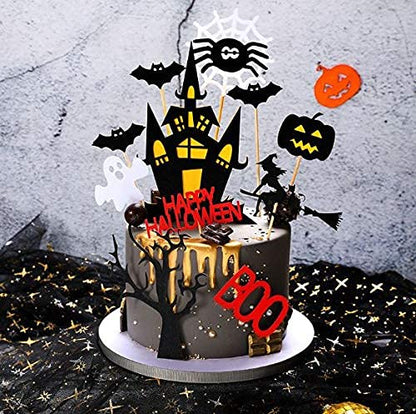 11 pcs Halloween Cake Topper Set - Haunted House, Ghosts, Pumpkins for Cupcakes & Cake