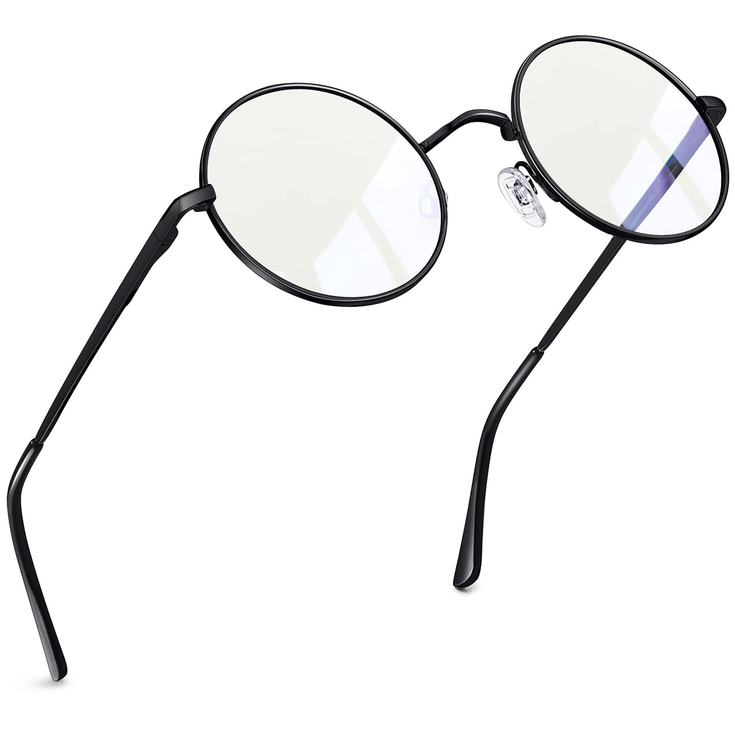 Joopin Round Blue Light Glasses Women Men, Metal Circle Blue Light Blocking Glasses Computer Gaming TV Clear Lens UV400 (Black)