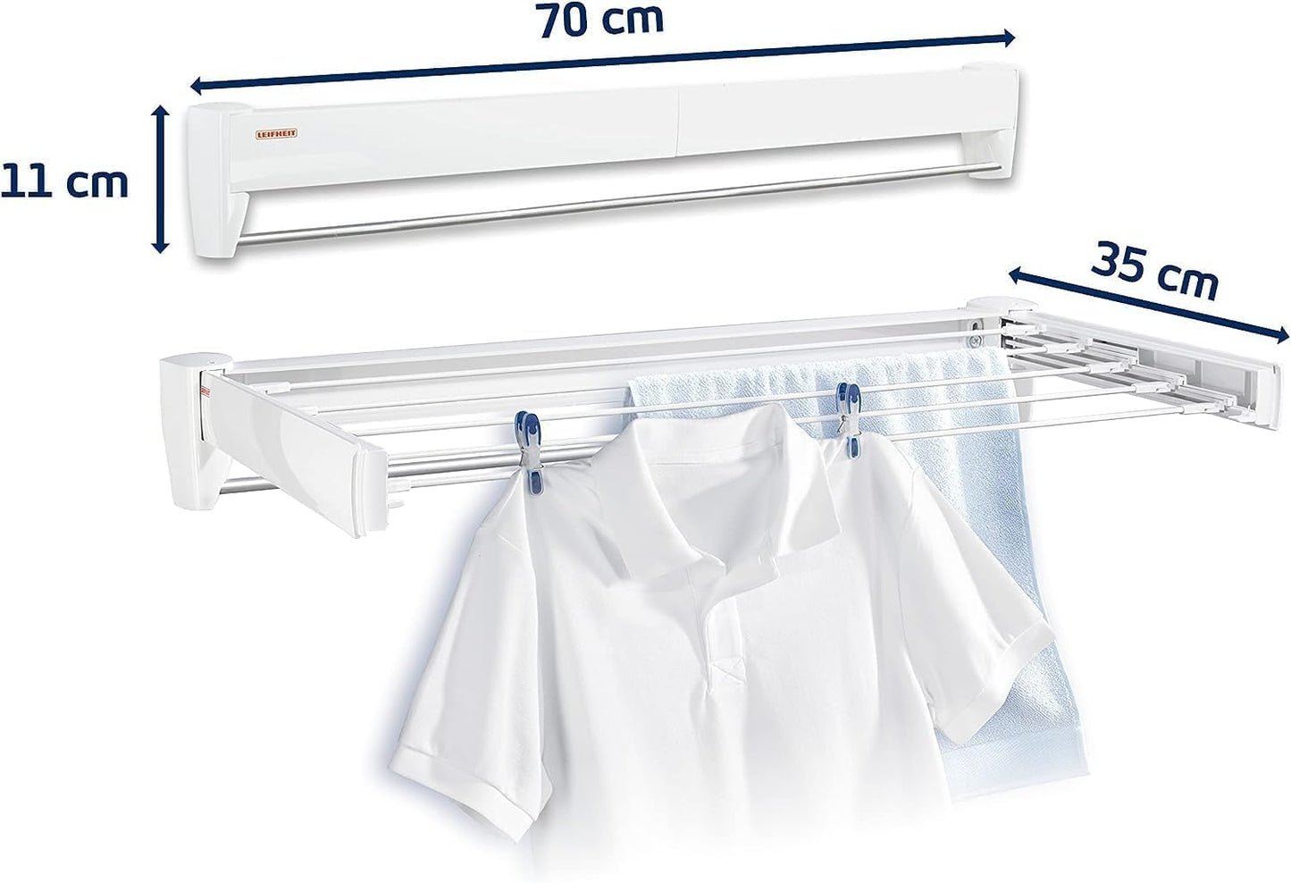 Leifheit Telegant Wall Dryer, Foldable Outdoor and Indoor Drying Rack, Wall Mounted Clothesline, Space Saving Laundry Drier for Clothes, Towels (Colour: White) 3.6 m 83201-6