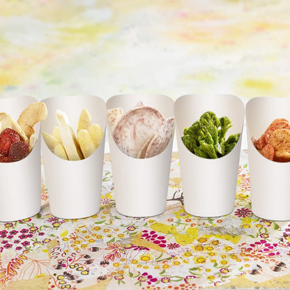 KINGZHUO 50pcs French Fries Holder 14oz Charcuterie Cups Disposable Take-out Party French Fry Cups Waffle Paper Popcorn Boxes Sandwich Paper Cups Holder Wedding Food Trays Paper Cones for Food (White)