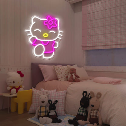 Hello Kit Neon Sign Dimmable Kitty Signs Kawaii Cat Anime Neon Led Sign Room Decor Lights for Girl's Room Child Bedroom Birthday Halloween Christmas Gift 14.7’’x12.5’’