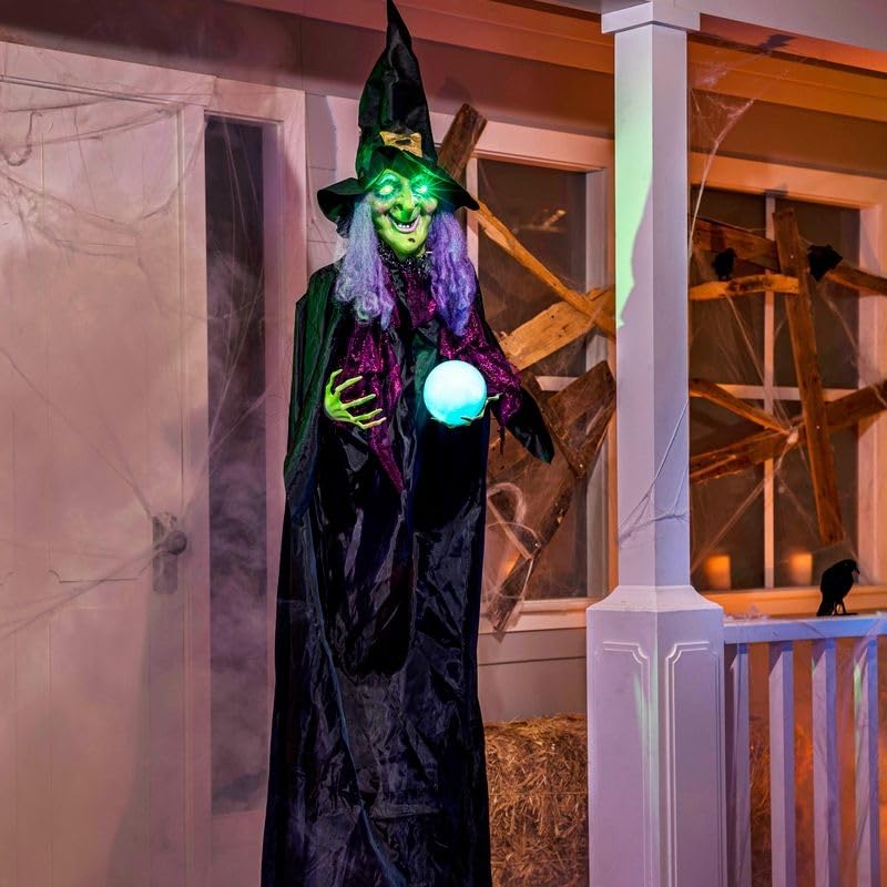 JOYIN 78" Hanging Witch Decor with Magic Ball Halloween Decorations Outdoor, Swing Flying Witch Halloween Porch Decor Party Supplies Sound Activated Light Up Eyes Lawn Yard Garden Door Haunted House