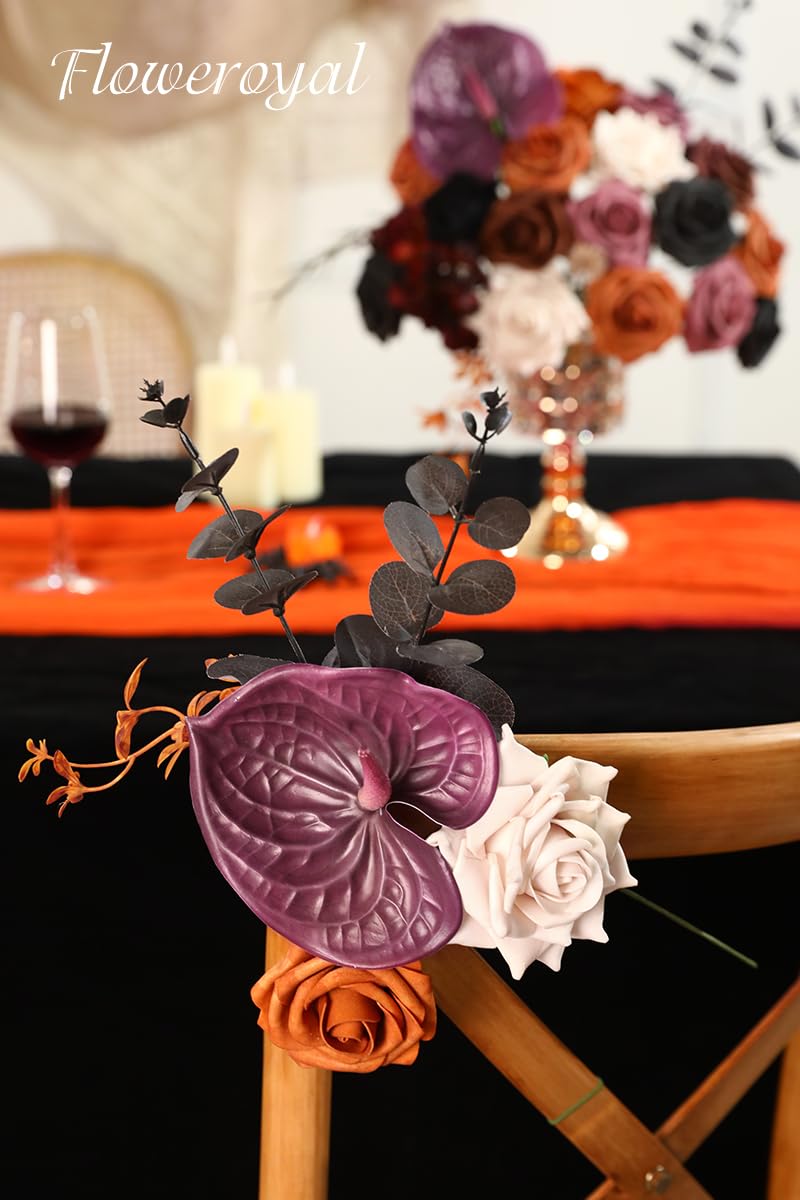 Floweroyal Halloween Artificial Flowers Black Flowers Mix Silk Flowers Fake Roses with Stems for DIY Wedding Bridal Bouquets, Baby Shower, Floral Arrangement, Table Centerpieces, Home Decorations