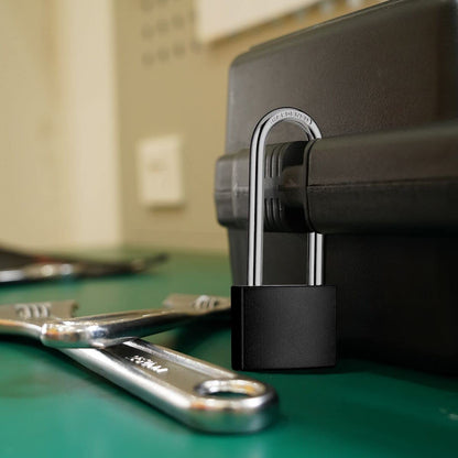 Guliffen 2 Pack Covered Aluminum Padlocks with Key, Black Locker Lock with Long Shackle for Gates, Fences, Toolboxes,