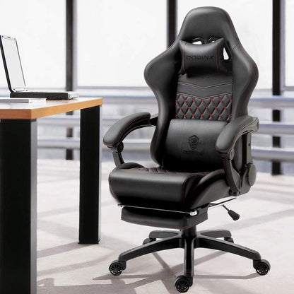 Dowinx Gaming Chair Big and Tall, Ergonomic Game Chair for Adults with Footrest and Massage Lumbar Support, High Back Computer Gamer Chair PU Leather, 350Lbs, for Office, Home, Black