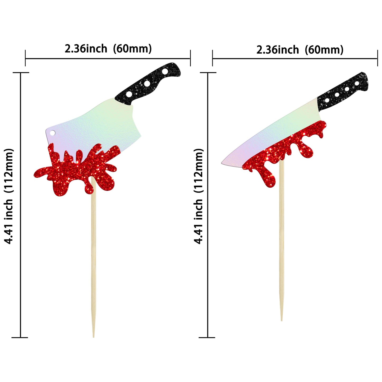 Gyufise 24Pcs Halloween Cupcake Toppers Glitter Horror Blood Knife Cupcake Picks Killer Birthday Cake Decorations for Halloween Blood Knife Theme Birthday Party Supplies