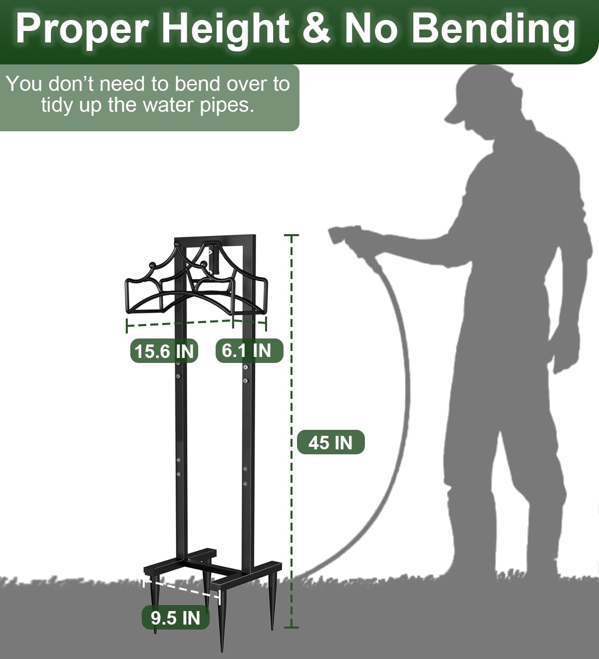 Garbuildman Garden Hose Holder With 4 Spikes, Freestanding Metal Hose Reel for Outside Garden, Detachable Water Hose Hanger Organizer for Yard Lawn, Shiny Black