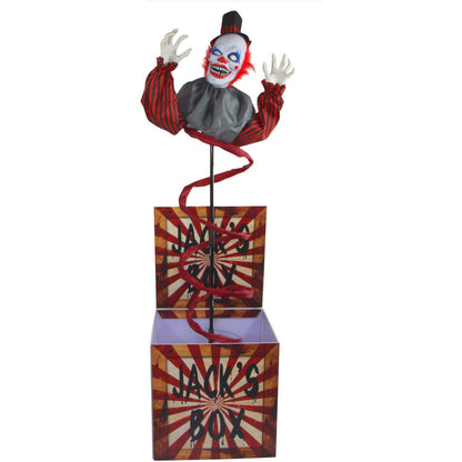Haunted Hill Farm Life-Size Talking Clown Jack in The Box, Halloween Animatronic with Motion and Touch Activated Lights and Sounds, Battery Operated Indoor or Covered Outdoor Halloween Decorations