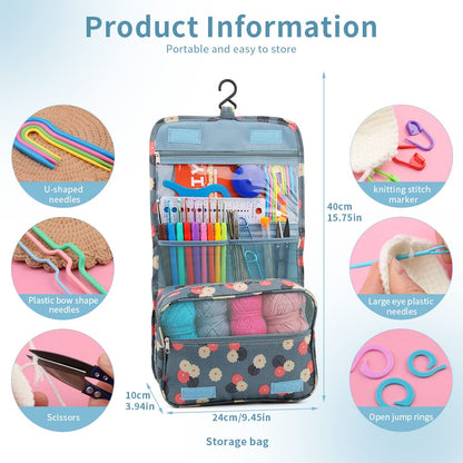 Crochet Kit for Beginners Complete 130 Pieces Starters Knitting Kit with Crochet Yarn, Ergonomic Crochet Hooks and Crochet Accessories in Hangable Storage Bag