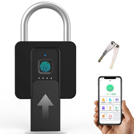 Fingerprint Padlock, Eseesmart Large Size Smart Padlock, Outdoor Waterproof Bluetooth Fingerprint Lock with Mobile APP and Keys, Suitable for Gates, Lockers, Fences, Gym