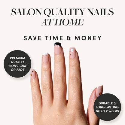 Glamnetic Press On Nails - Tiny Pumpkin | Short Squoval French Tip Fake Nails with Pumpkin Graphics & Glossy Finish, Salon Quality Halloween Nails | 15 Sizes - 30 Nail Kit with Glue