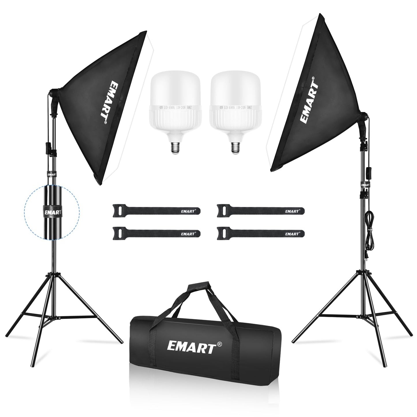 EMART Softbox Photography Lighting Kit, 20"x28" Professional Softbox Lighting Kit with 40W 6500K LED Bulbs, Studio Lights for Photography, Video Recording, Live Streaming, Portraits Shooting, Podcast