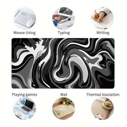 Large Gaming Mouse Pad - Black and White Mouse Pad with Stitched Edges, Extended XL Mousepad with Anti-Slip Rubber Base, Ink Liquid Wave Desk Mat for Keyboard and Mouse(31.5x15.8 inch)