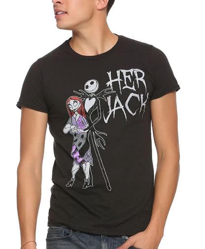 Disney Nightmare Before Christmas Her Jack Couples Adult T-Shirt(Black Jack,X-Large)