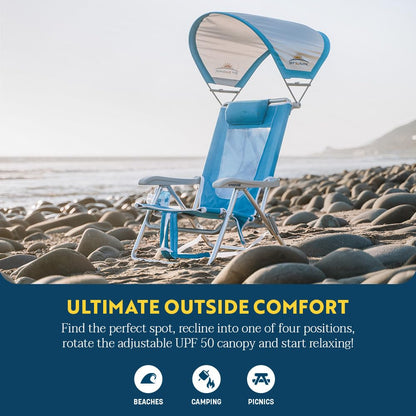 GCI Outdoor Waterside SunShade Backpack Beach Chair with Canopy Shade