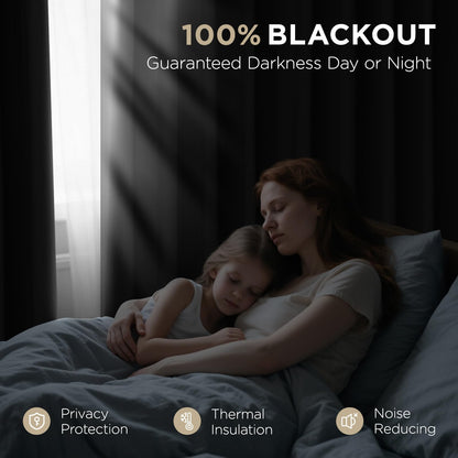 Joydeco Black Blackout Curtains 96 Inches Long, Thermal Insulated Curtains 2 Panels Set for Bedroom, Room Darkening Drapes for Living Room Window (W52 x L96 Inch, Black)