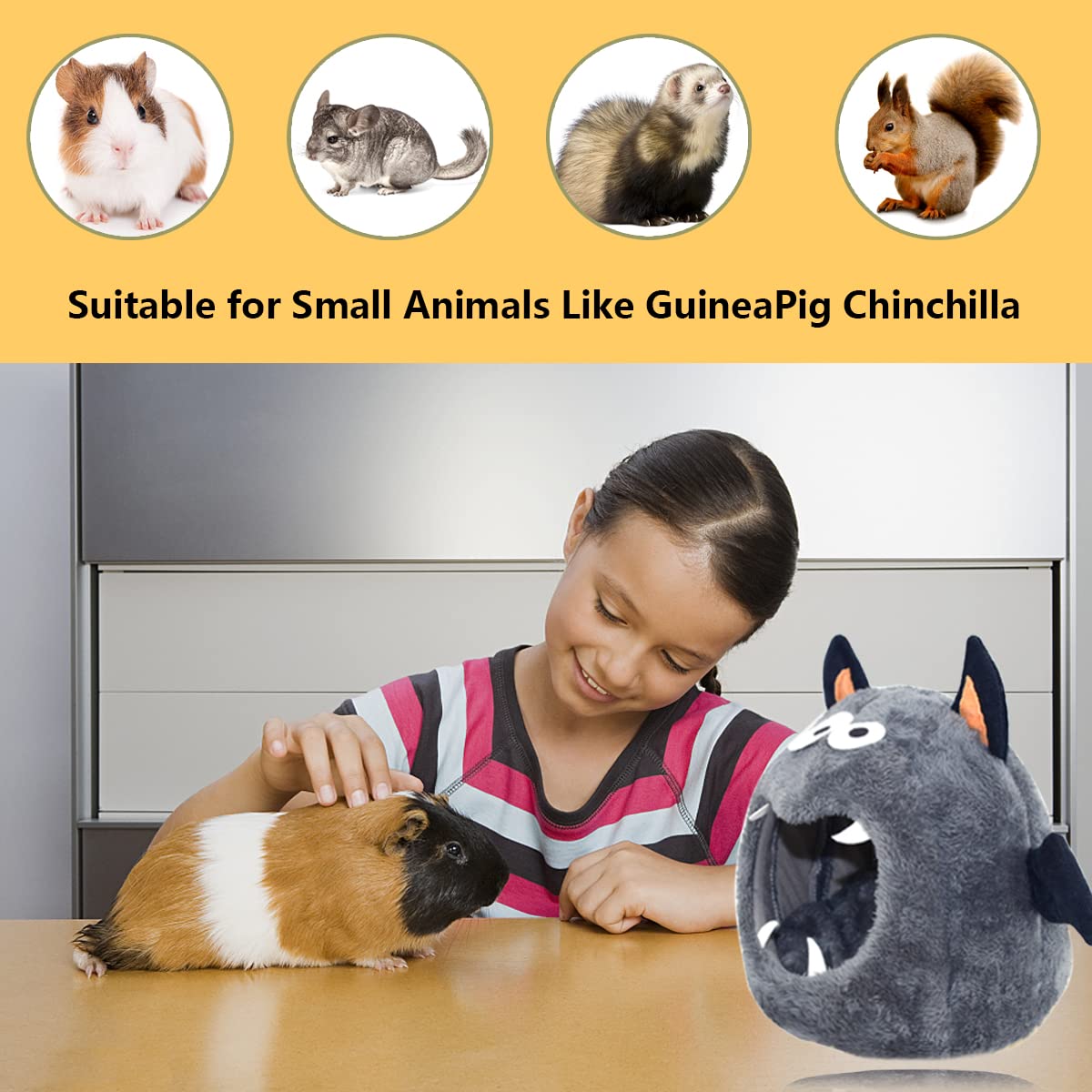 CooShou Guinea Pig Bed Hideouts Warm Small Animal Pet Beds Monster Hamster Bed House Accessorie for Guinea Pig Chinchilla Hedgehog Hamster