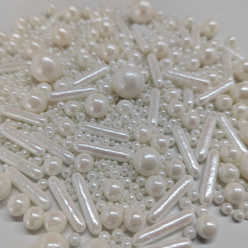 Edible White Pearl Sugar Sprinkles Candy Mix Size Baking Edible Cake Decorations Cupcake Toppers Cookie Decorating Wedding Party Valentine Halloween Christmas Supplies 85g/3oz