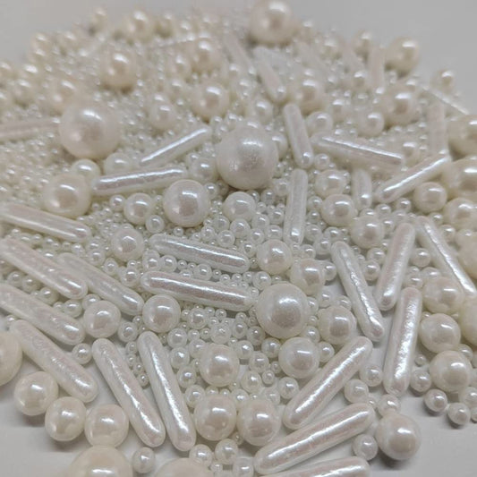Edible White Pearl Sugar Sprinkles Candy Mix Size Baking Edible Cake Decorations Cupcake Toppers Cookie Decorating Wedding Party Valentine Halloween Christmas Supplies 85g/3oz